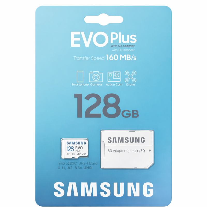 Card de memorie microSD Samsung EVO Plus de 128 GB + adaptor SD, CLASS 10